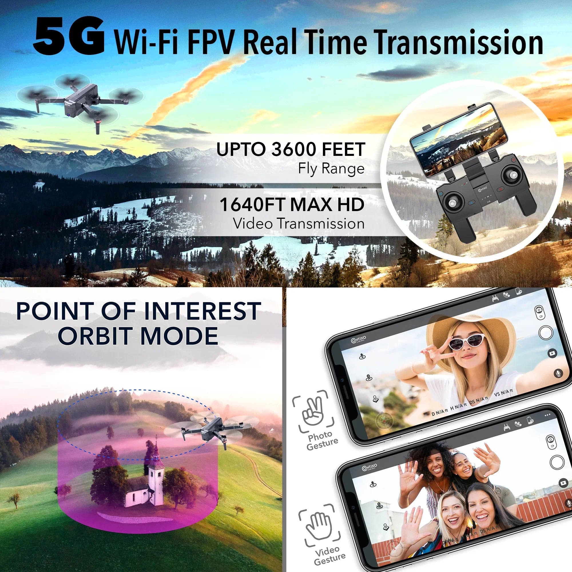 Camera , Brushless Fits Foldable Flight Minutes with Time, Waypoint Adults, 30 Carrying Pro 4K with Case with Motors, for Follow Camera Quadcopter Drone F24 Contixo Me,