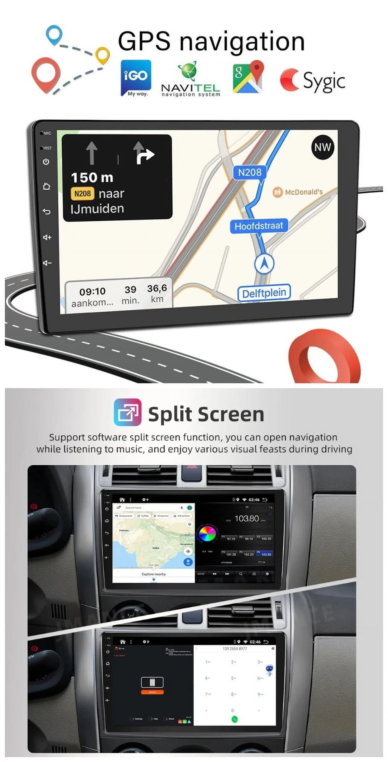 Backup Carplay Wireless WiFi Double Auto Screen 1280*720 9" 2+32GB Camera Navigation Android Android Car Stereo Bluetooth Radio / Receiver Din