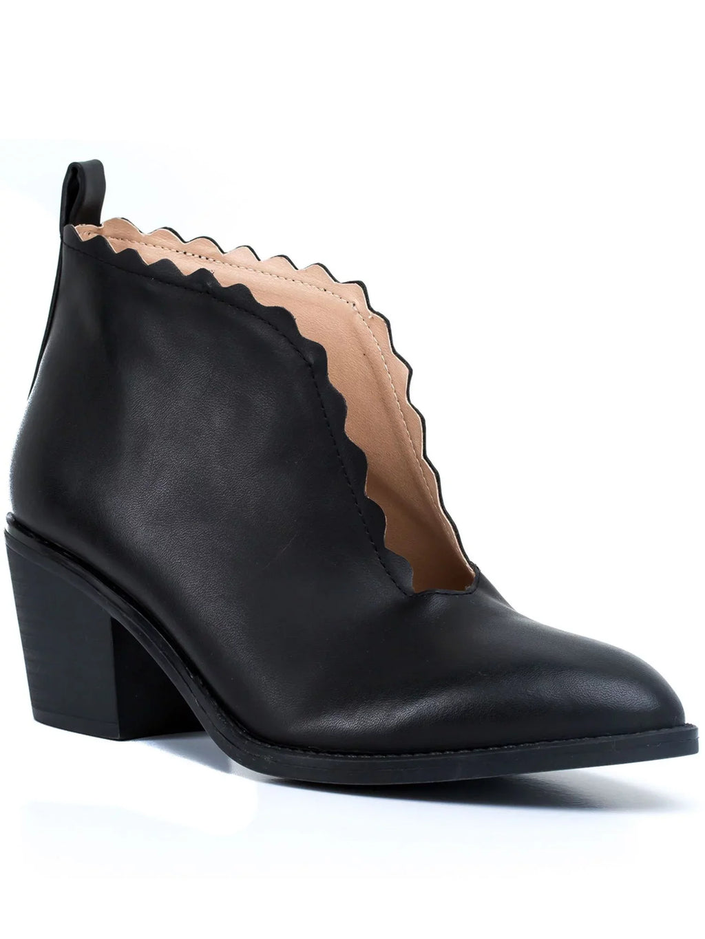 Shootie Slip Pull Almond Heel 9 Toe Cutout Black Comfort Tab On Scalloped G.C. V Heel SHOES Block Maris Womens