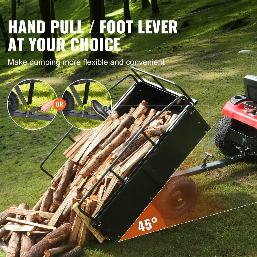 with Feet 15 750lb Steel Garden Capacity, Cart Heavy Trailer for Lawn Mower Tractor Trailer, Dump Utility Cubic Duty Riding
