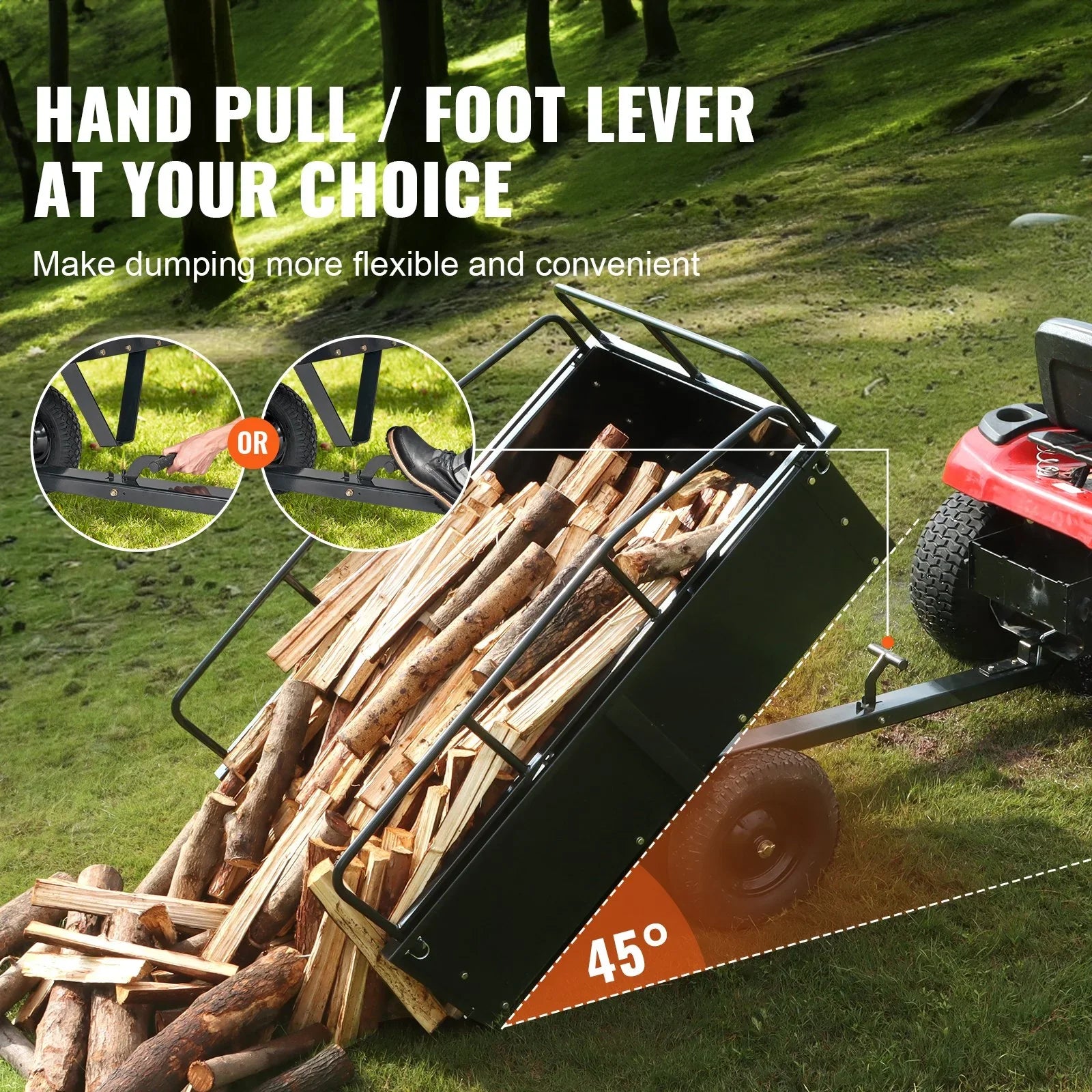 with Feet 15 750lb Steel Garden Capacity, Cart Heavy Trailer for Lawn Mower Tractor Trailer, Dump Utility Cubic Duty Riding