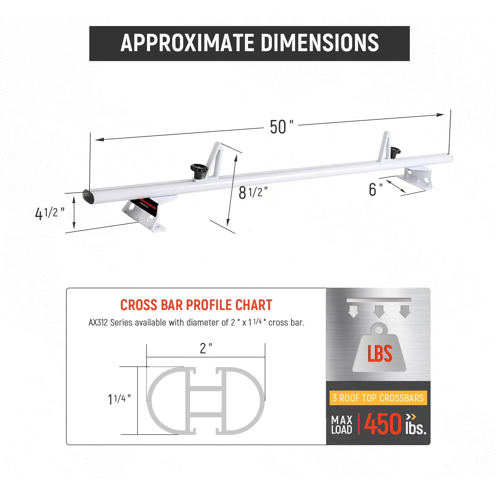 50'' Roof Rack Model AX312 Connect/ 2014-On Fits City Express, -Racks Cross Van - Transit for NV200/ White 2013-2017 3 Aluminum 2013-On Bar Bars