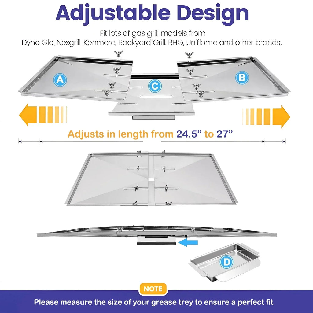 to 15.5") for Models 27", Nexgrill, Set Others Grill Width (Length Grease Tray and Dyna Glo, Replacement 24.5" from Bbq