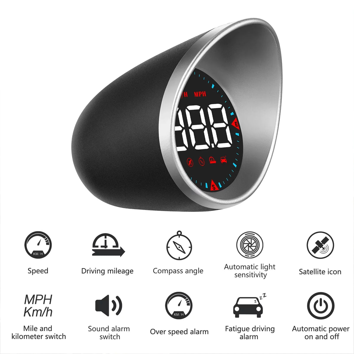 Fatigue and Mileage, Speedometer Compass Alarm HUD Alarm Display Angle, Car Driving Head-up Car Driving Overspeed Display Digital