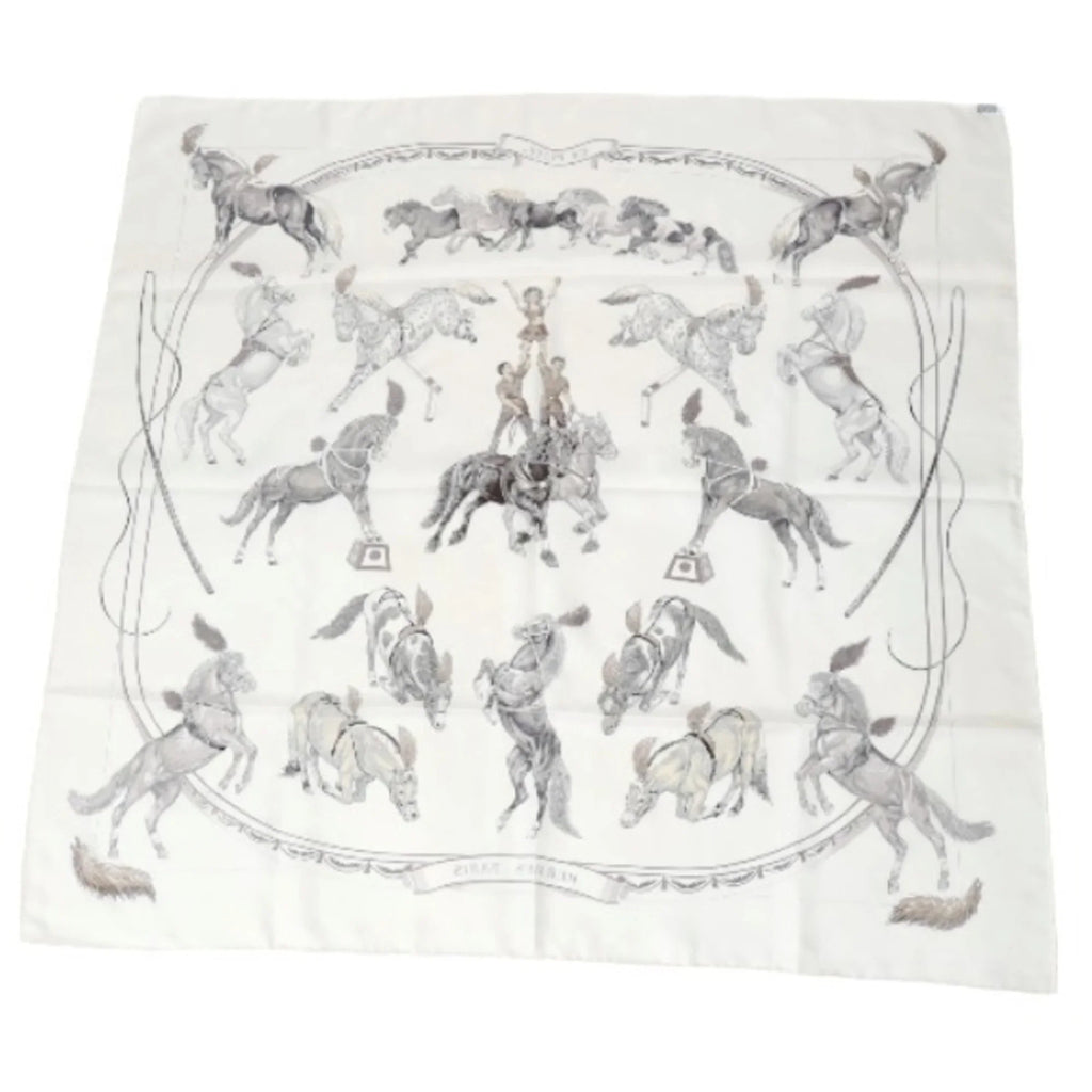 100% Hermes Scarf Pre-Owned (Good) Carre90 Silk White