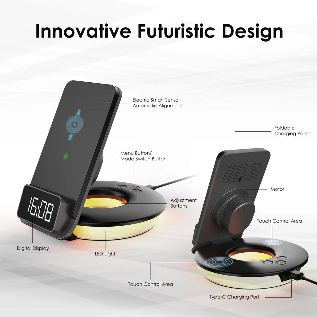Lamps Station, RS7 Touch Charging Black - Wireless 3-in-1 Control, Table-Desk Rexing