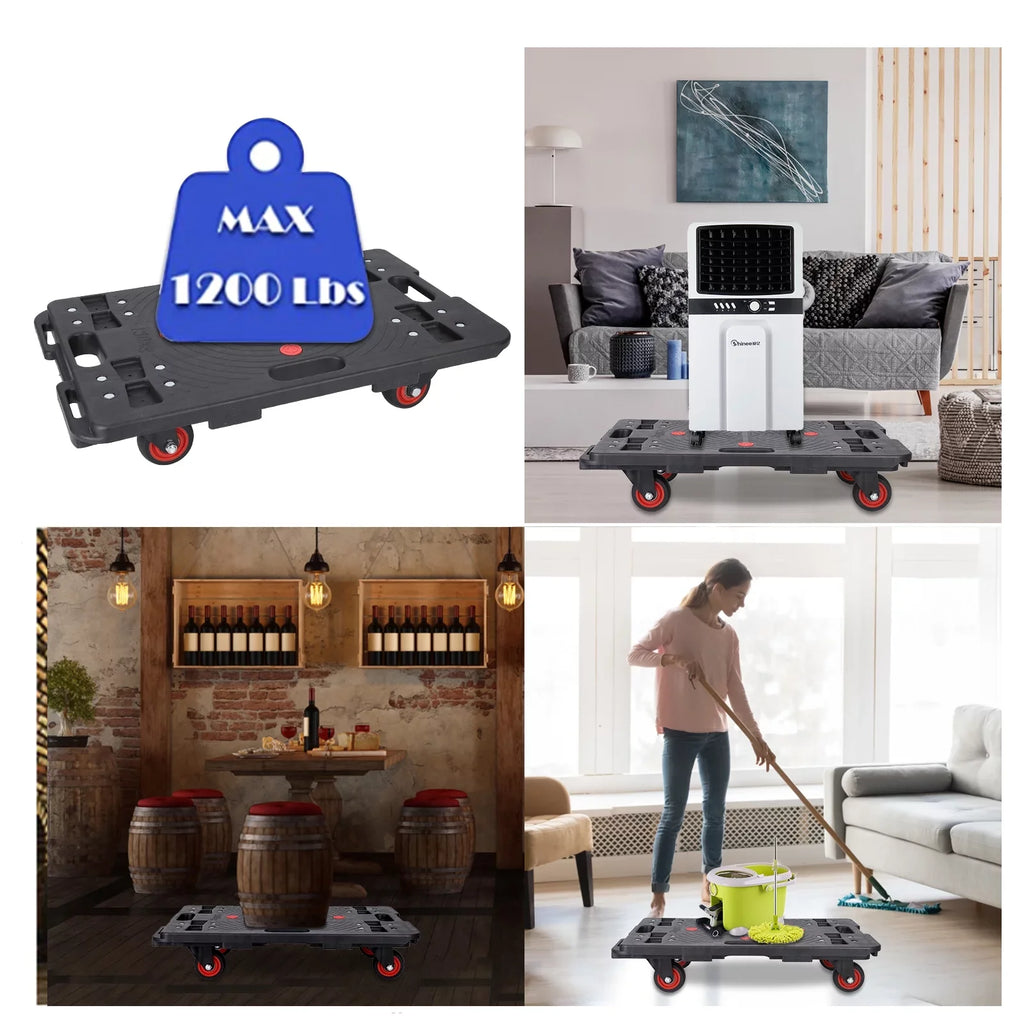 Rotate Portable Cart Homhougo—2PCS Capacity Trolley 4 Transport Travel Luggage 330 Truck Home Wheels Folding Office Lbs for 2pcs Black Hand