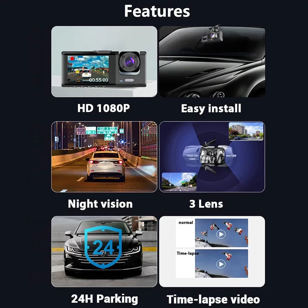 Dash Mirror Car Cam Nebublu Driving Clear for Recording, Safety Rearview Auto Recorder Multi-Language with