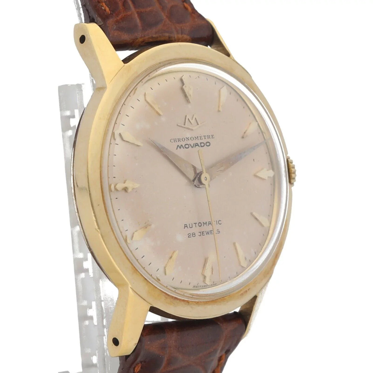 Gold Automatic Movado Chronometre 18k Leather Yellow Watch 34mm 1231 Wrist
