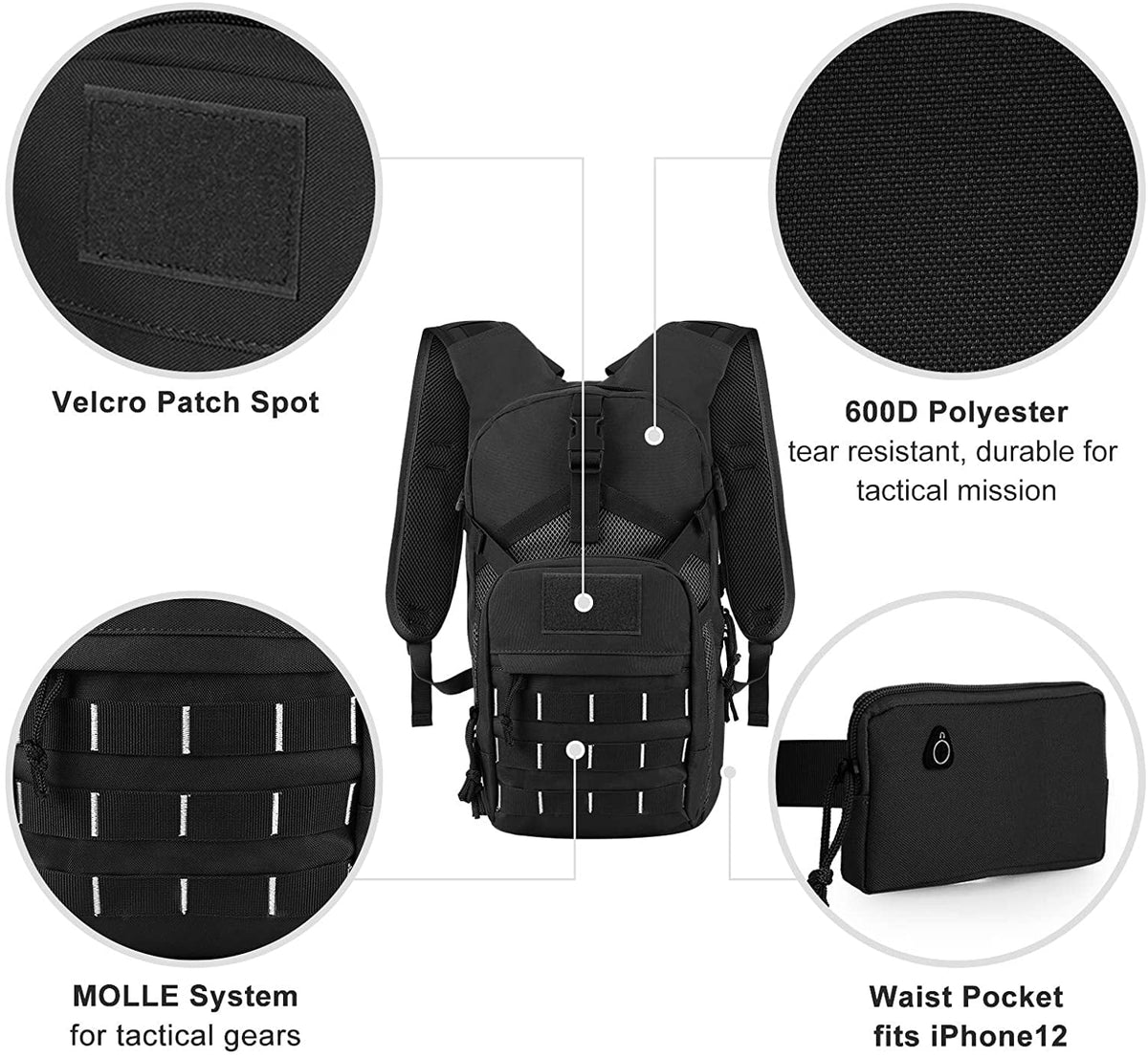 Hiking Fits Military Bag Men Women Bladder, Insulation, Thermal Running liquid Waist 2L Hydration Backpack Free Adjustable SKL Cycling Biking with Pocket Tactical liquid Pack Daypack BPA liquid for