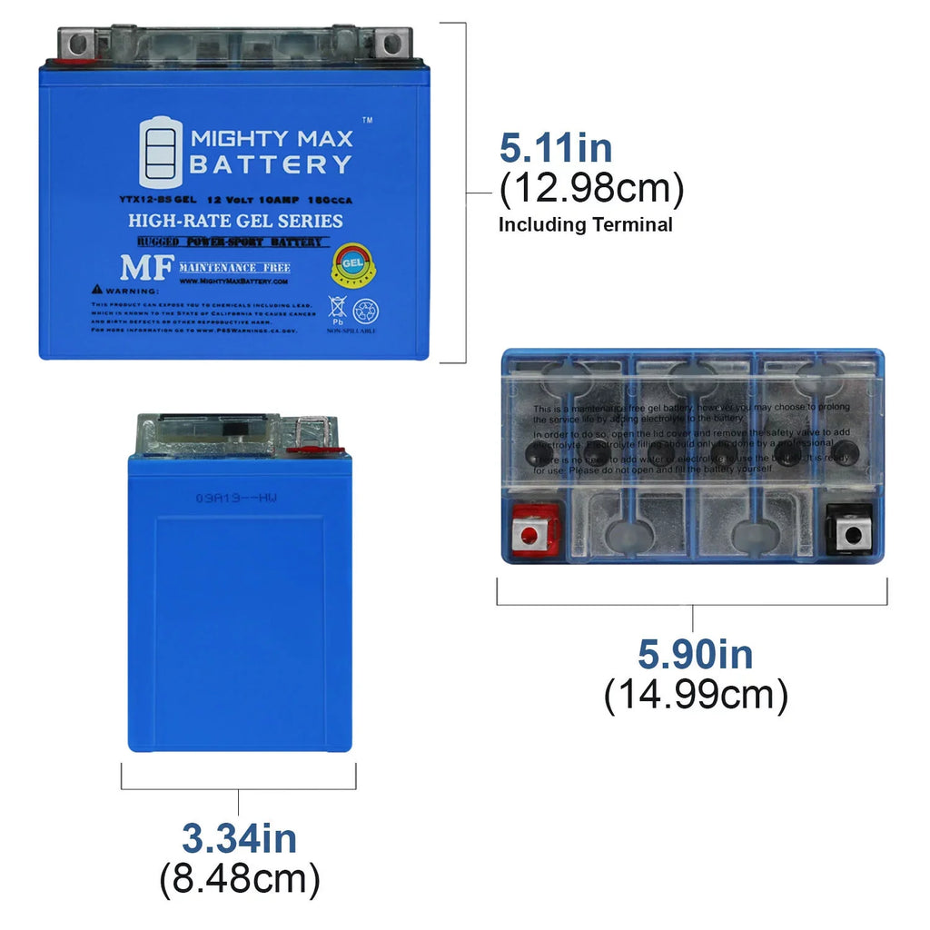 10AH 12V + YTX12- for 2Amp Suzuki -R1000 Charger 12V Battery