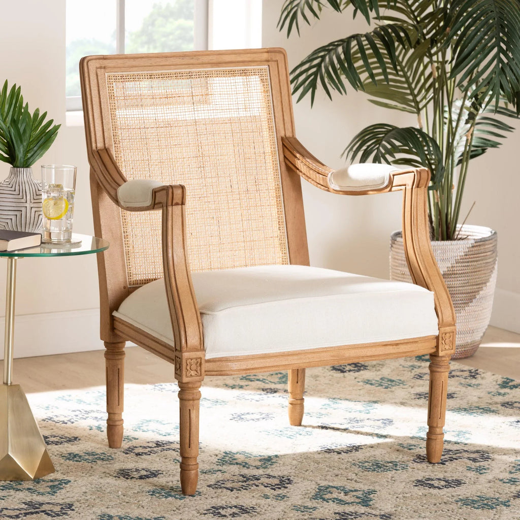 Studio Fabric and Baxton Honey Wood Finished Chair Garridan French Oak Accent Beige Traditional
