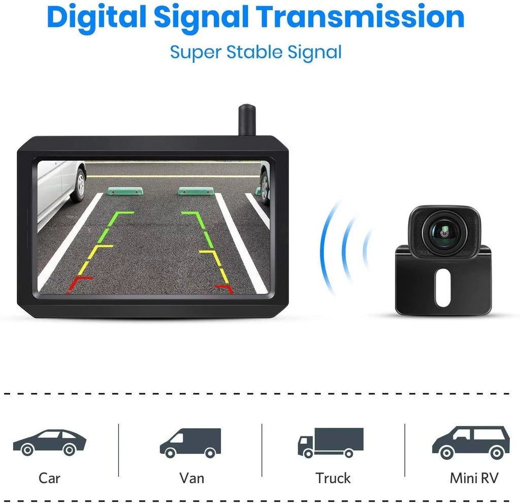AUTO-VOX 2.4G Truck, Dual Digital Monitors Up Car, Back Camera TFT with for Stable Systems, Channels RV,Camper 5" Trailer View Signal Wireless W7PRO Camera, Rear Cam