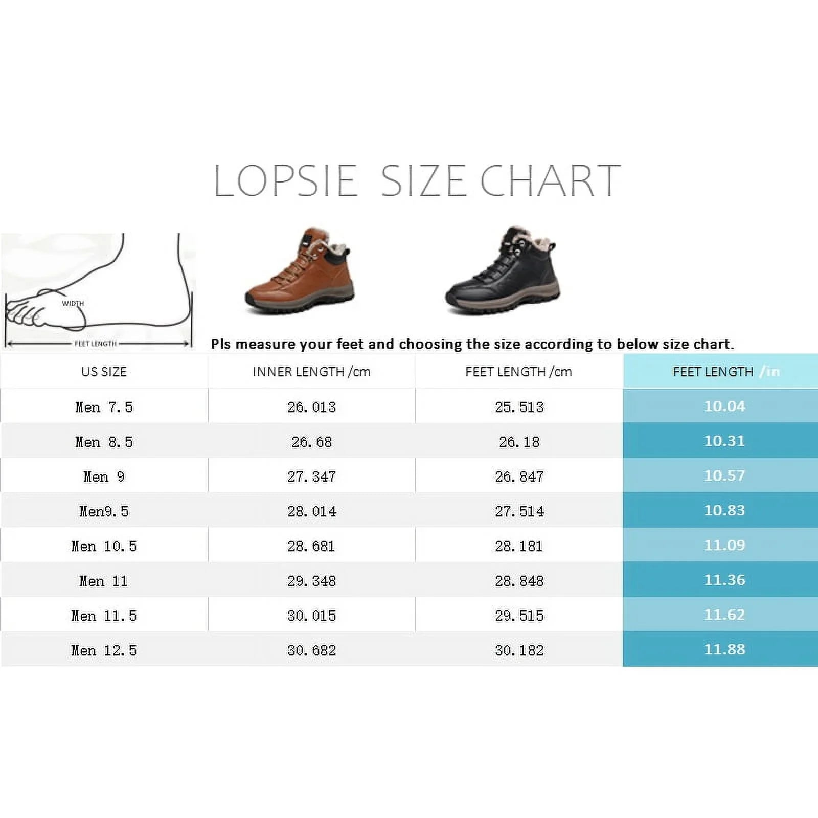 Moistureproof Boots Work Size Lopsie Outdoor Boots Hiking 11 Men's Black/Brown Leather Genuine Snow
