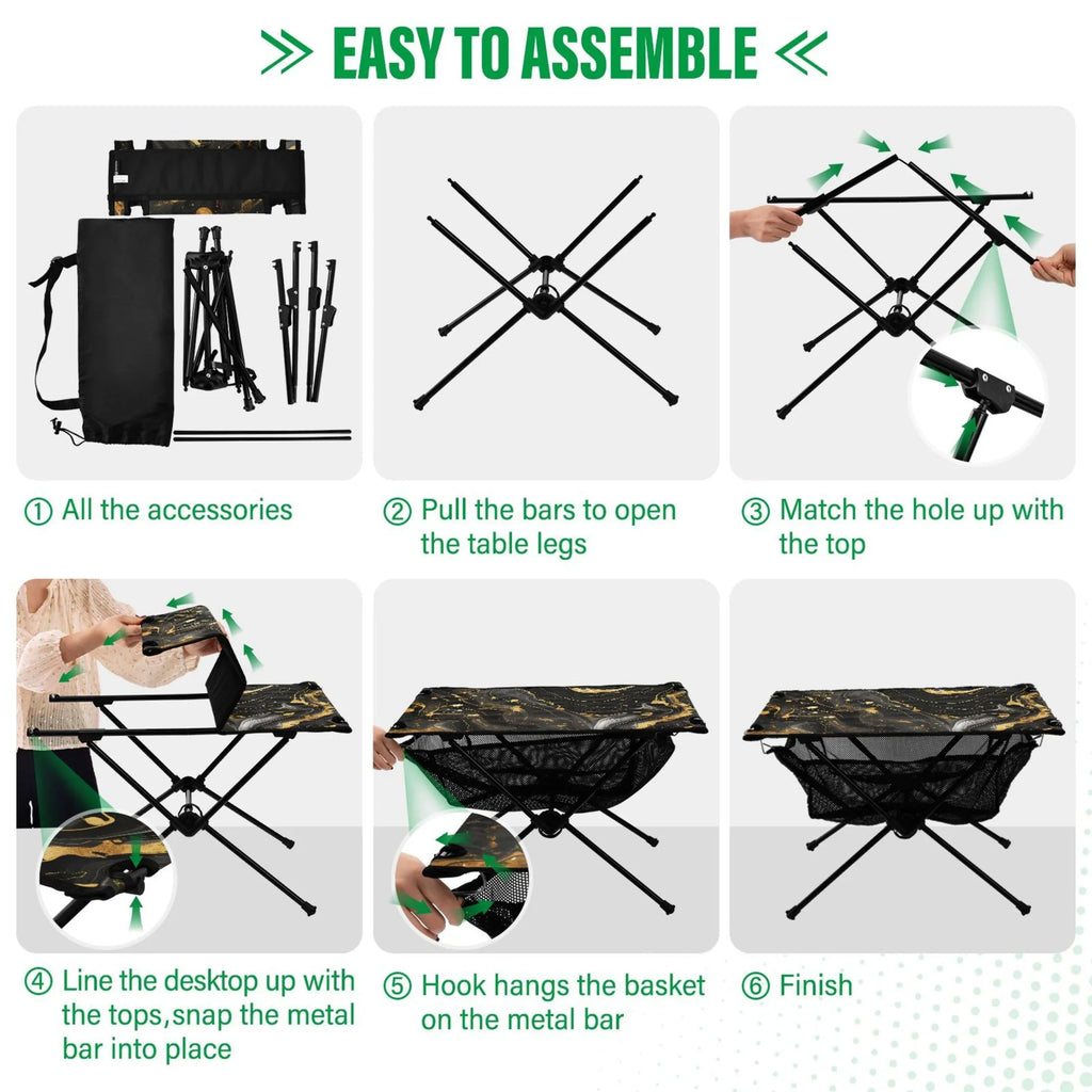 Picnic Storage Gold Beach Travel Folding for Bag Marble Black Fishing Table Camping with Compact Table Table Outdoor and Portable Luxury