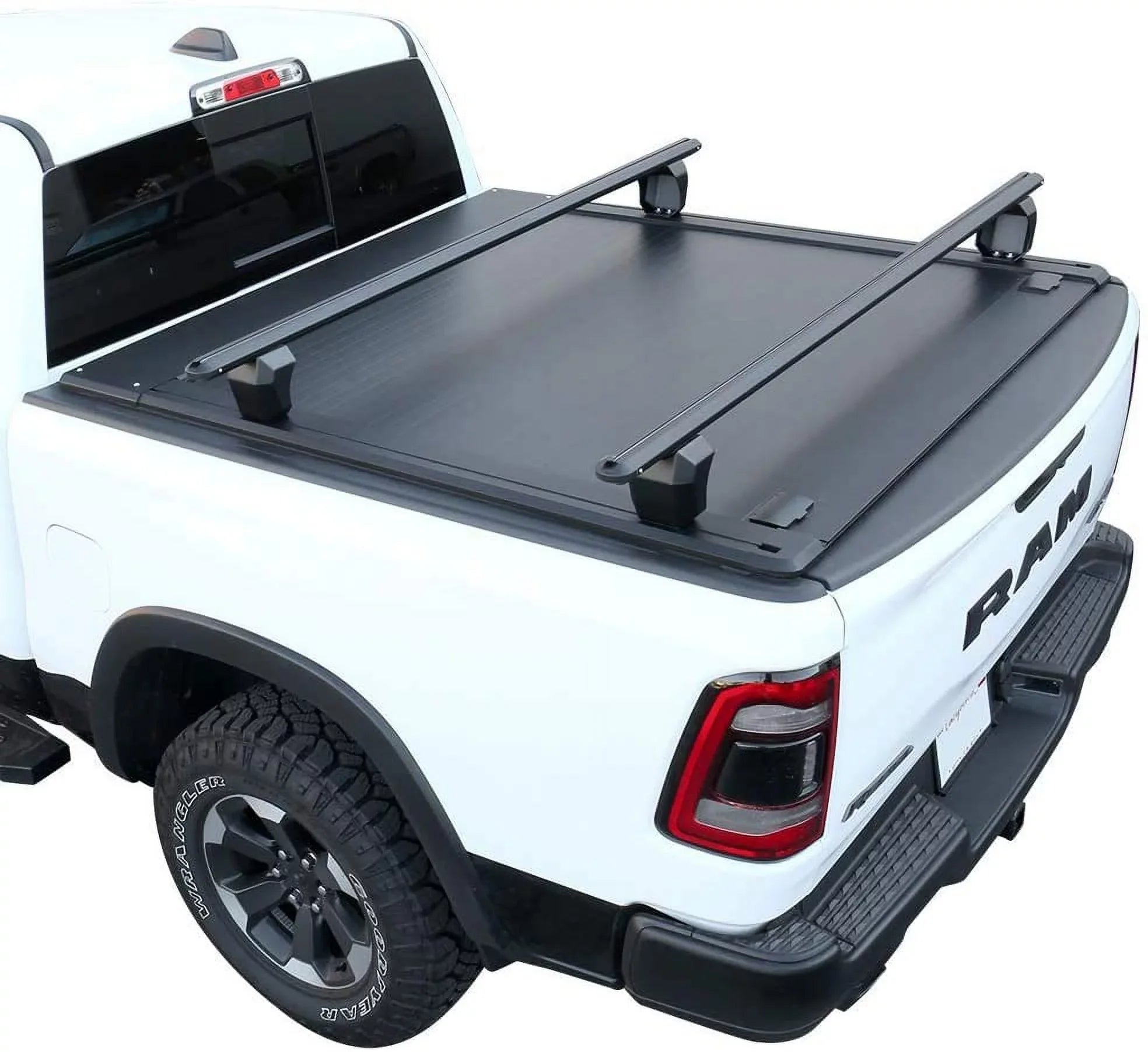 Off Black Shield Matte Cross with (67.4”) 1500 Moistureproof Low Retractable Tonneau Aluminum Bed Profile 2019-2022 Ram Road Syneticusa Bars 5'7" Fits Hard