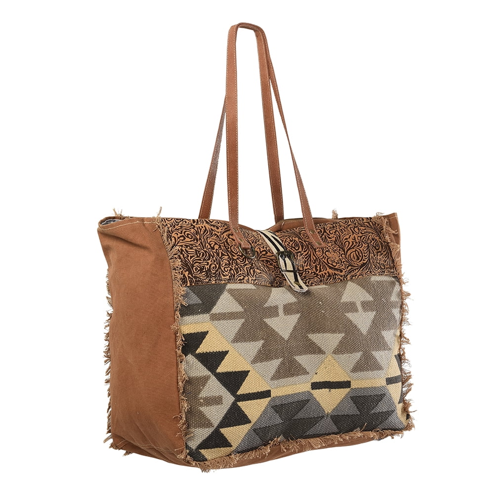 KB228 western handbag Embossed Wool Canvas women Genuine Leather purse Upcycled bag Upcycled