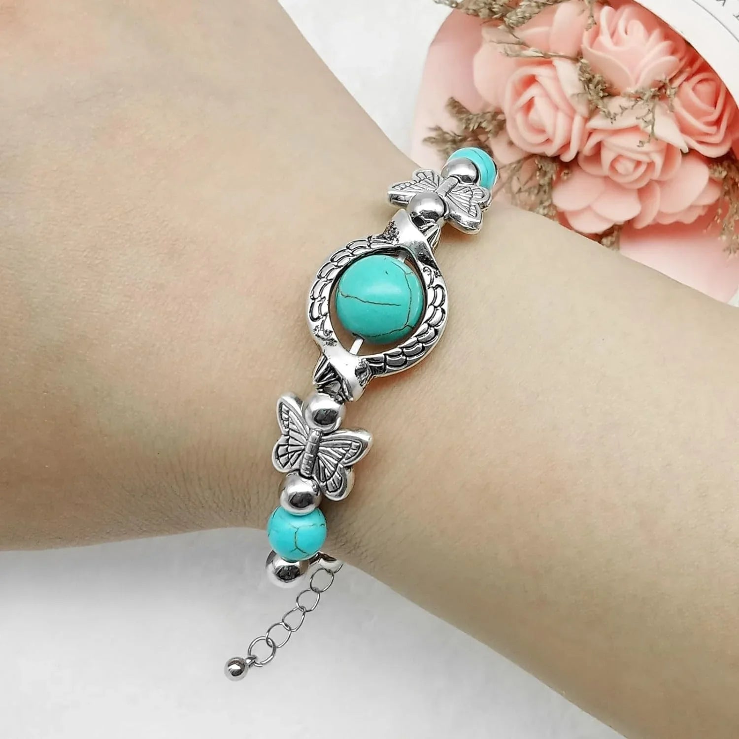 New Bracelet Luxury Jewelry Ladies Faux Gemstone Summer Palm Western Ladies Classic Unique Style Design Bracelet, Gift Bohemian Jewelry, Beaded Turquoise
