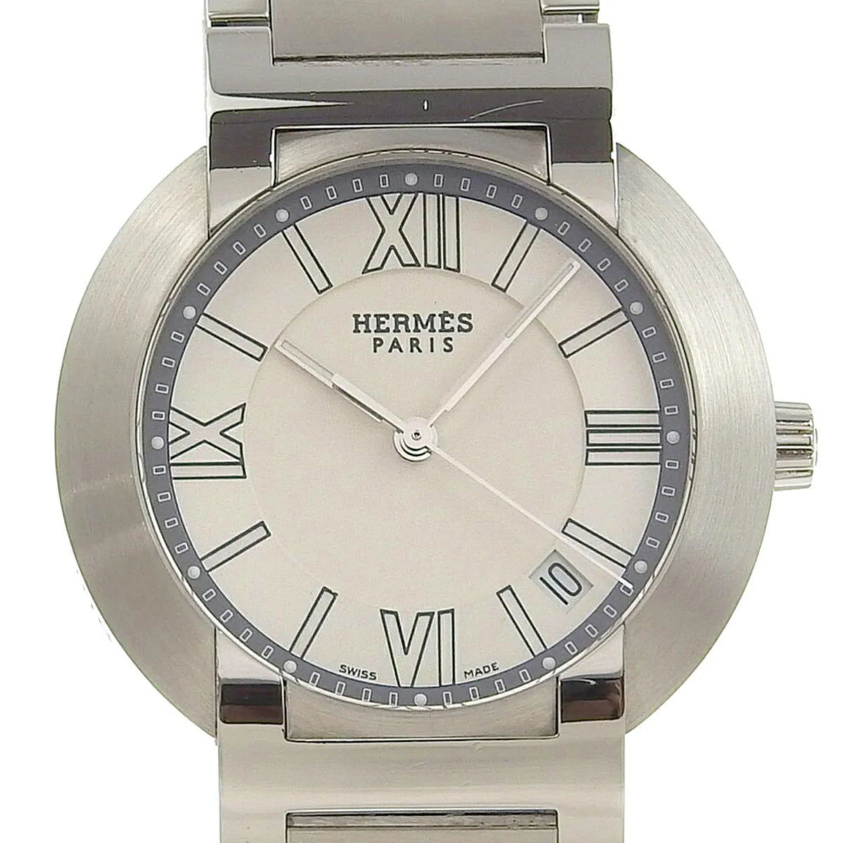 Made Pre-Owned Swiss (Fair) Nomad Quartz Steel Stainless Watch NO1.710 Hermes Silver Men's Dial Analog White Display