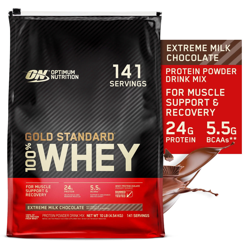 Optimum Chocolate, 10 Whey Nutrition, Standard Gold Extreme 100% 141 Protein lb, Powder, Milk Servings