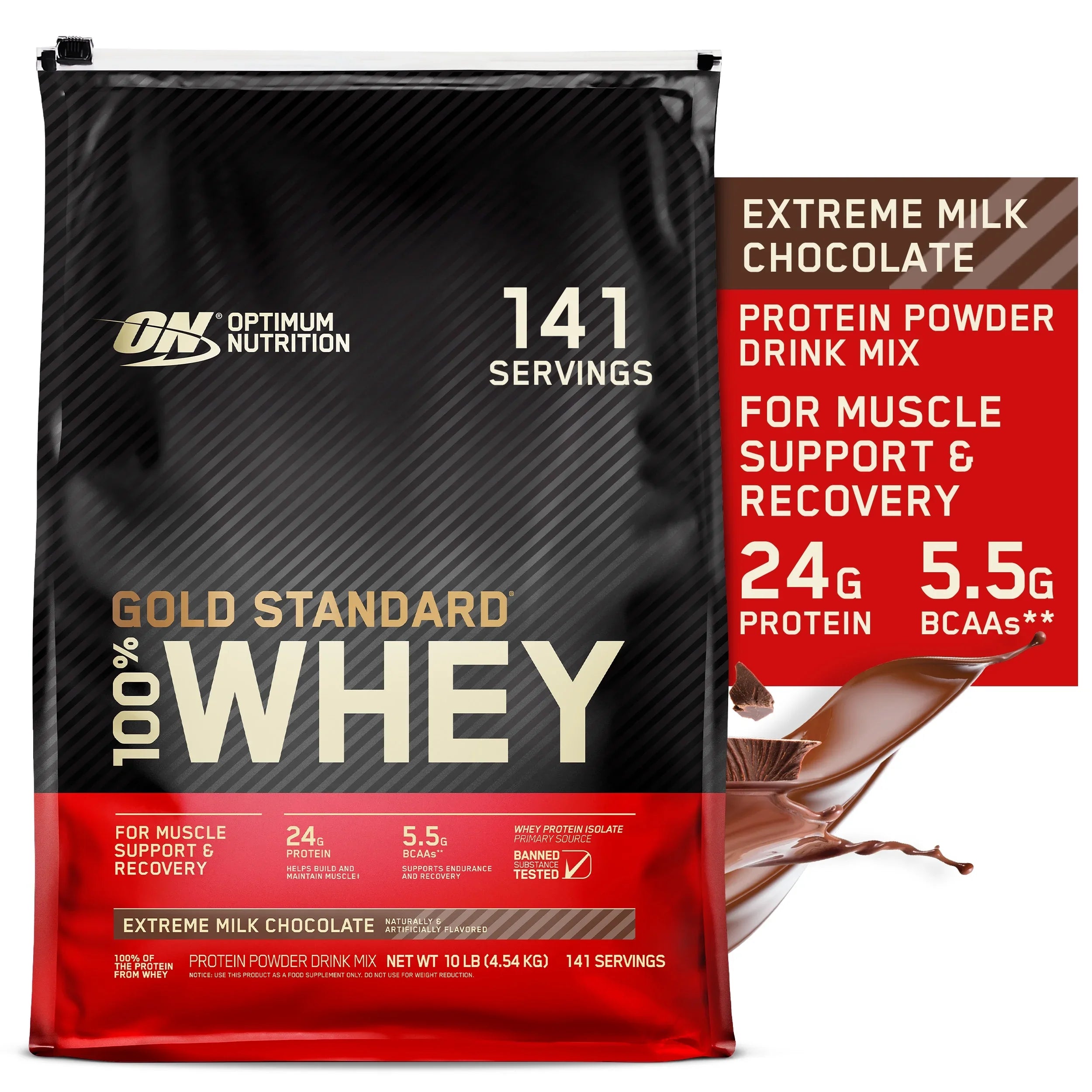 Optimum Chocolate, 10 Whey Nutrition, Standard Gold Extreme 100% 141 Protein lb, Powder, Milk Servings