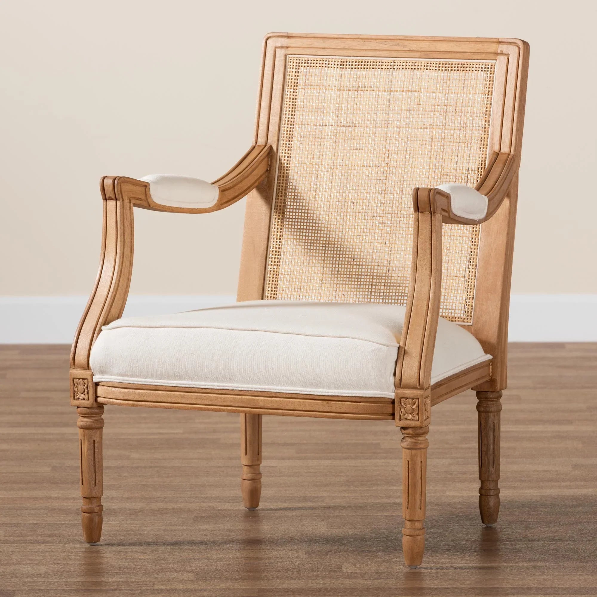 Studio Fabric and Baxton Honey Wood Finished Chair Garridan French Oak Accent Beige Traditional