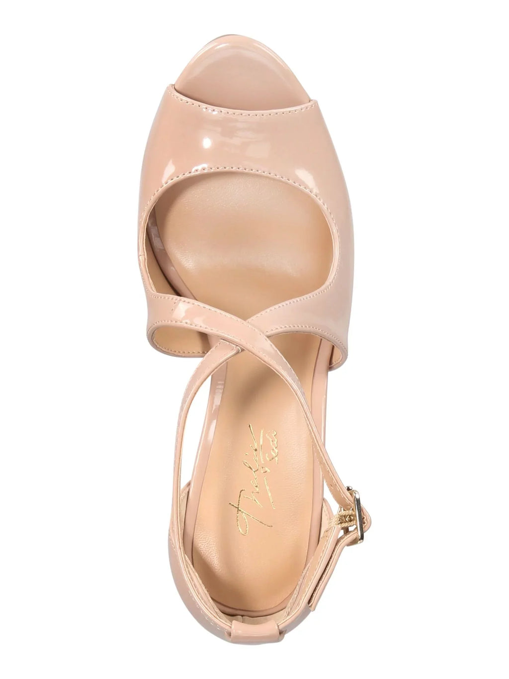 Charly MISCHKA Womens Charm Straps Pumps Buckle Adjustable JEWEL BADGLEY Buckle M Padded 8 Round Shoes Platform Beige Toe 1" Crisscross Stiletto
