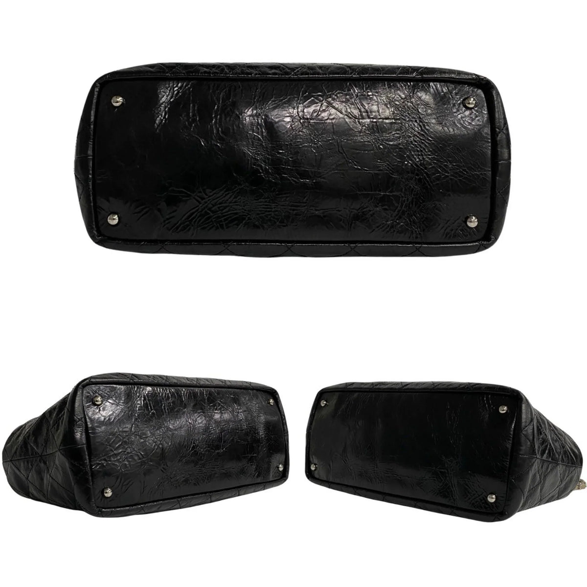 Chain Bag Handbag Leather Shoulder Patent 2way Black Matelasse (Good) 20309 Pre-Owned