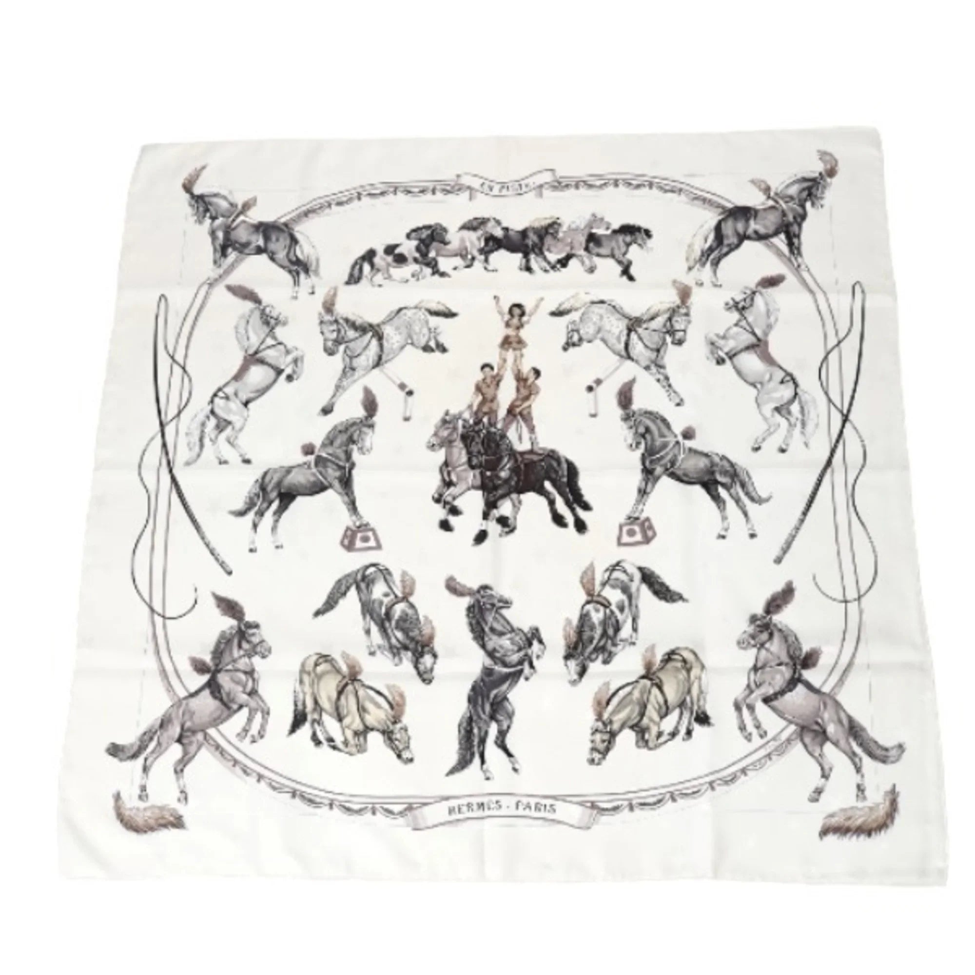 100% Hermes Scarf Pre-Owned (Good) Carre90 Silk White