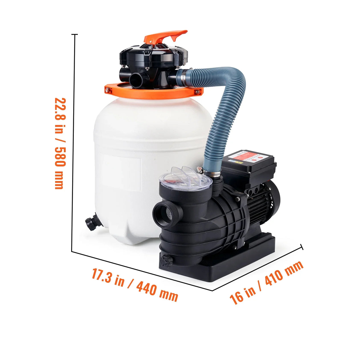 12" 1/2HP Flow Swimming Pool Valve Filter 3000GPH Ground with Pump 6-Way Sand SKYSHALO Above