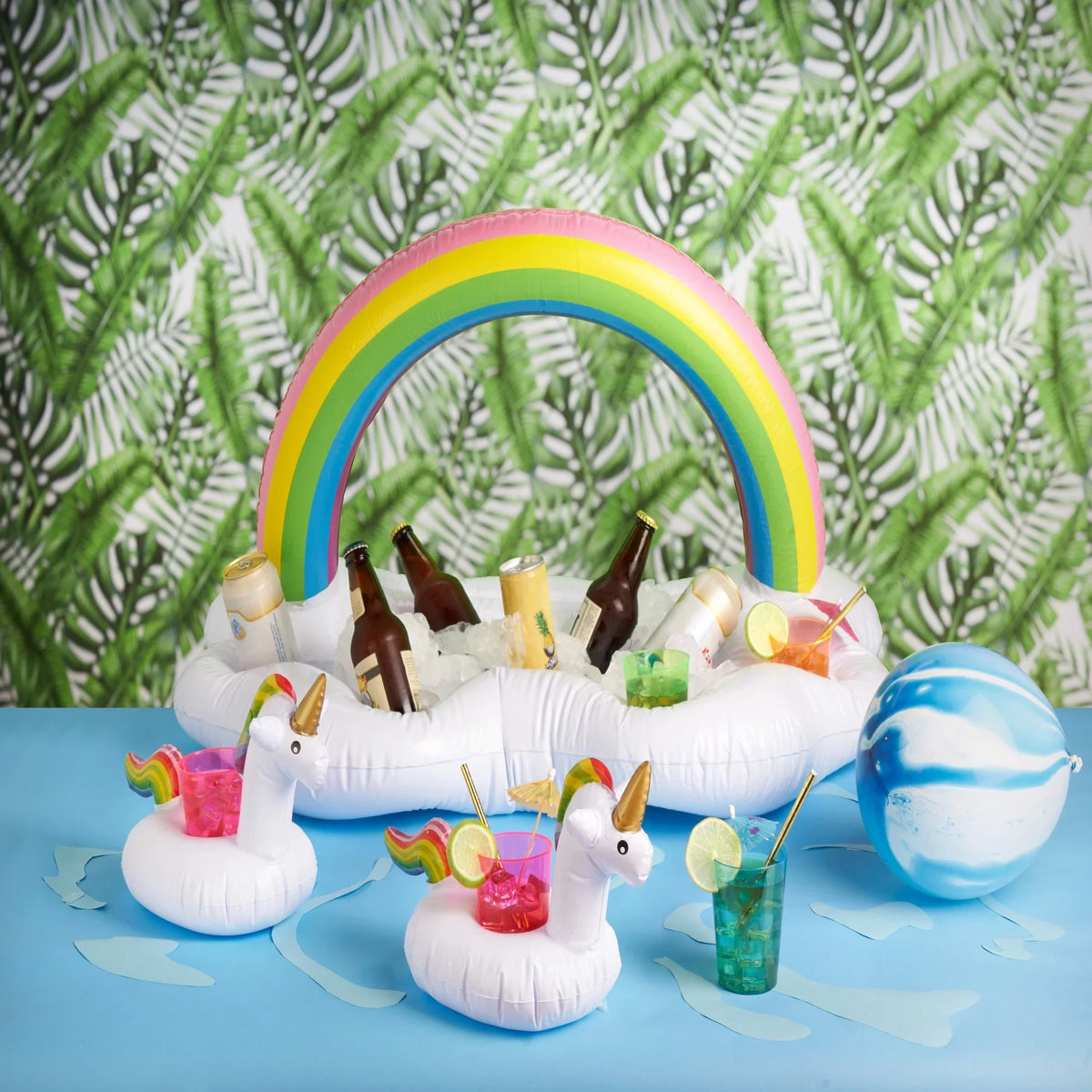 Rainbow Cooler, of 1 Drink Colorful Set Floatie, Box Party Cup TrueZoo Pool Floating Bar Inflatable Ice and Holders Cloud