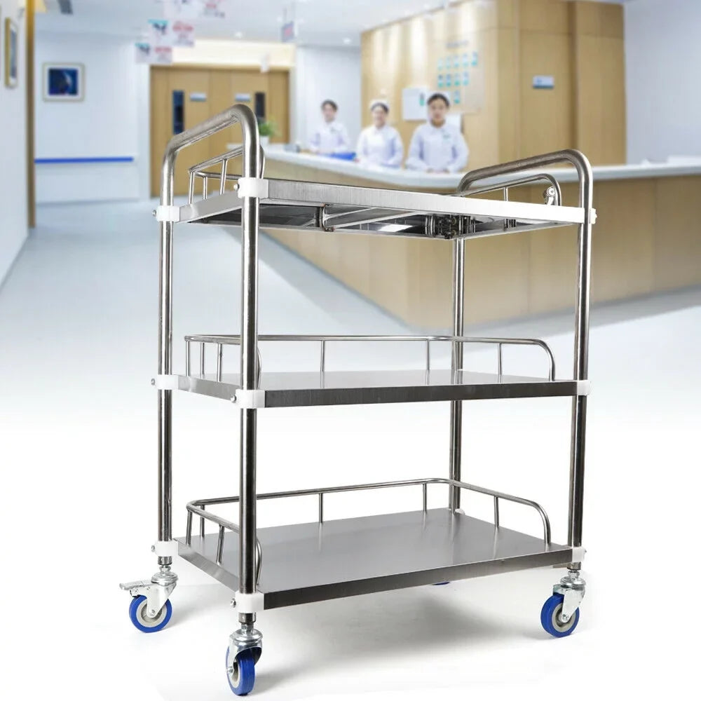 Home Trolley Layers Serving Shelves for Hotel Rolling Cart Locking Household Mobile Lab Use Steel Shelf Utility with 3 Cart Restaurant Storage Cart Multifunction Silent Silver Stainless Wheels