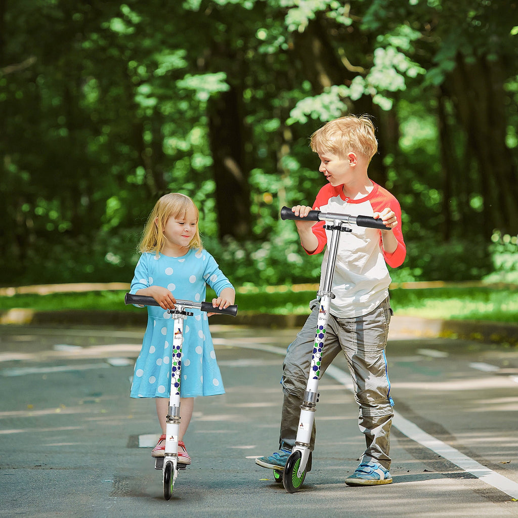 One-click Push Aosom Scooter Folding Handlebar, Kick w/ Kickstand, System, Girls, and & Adjustable with for Kids Boys Rider Dual Brake Durable Bearings, White Wheels Sturdy
