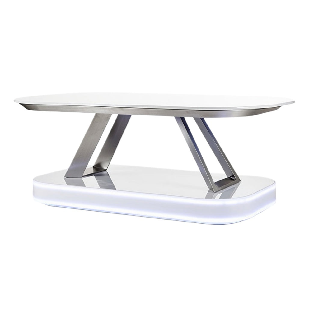 **Moderne Design Salontafel met Verlichte Basis en Gepolijste Aluminium Steunen**