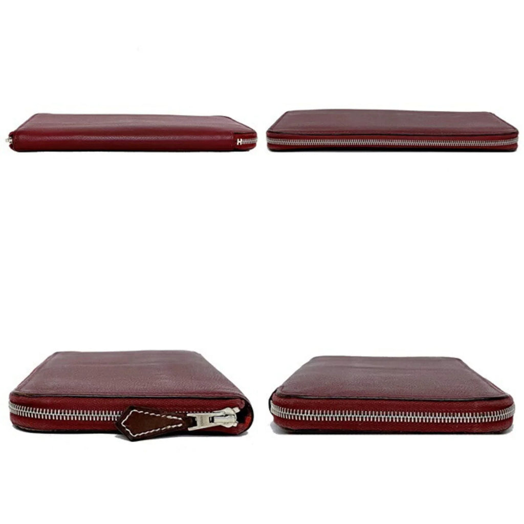 Round Azap Glenat Wallet Hermes Leather Long In (Good) Pre-Owned Rouge Bordeaux Epson Ladies Silk