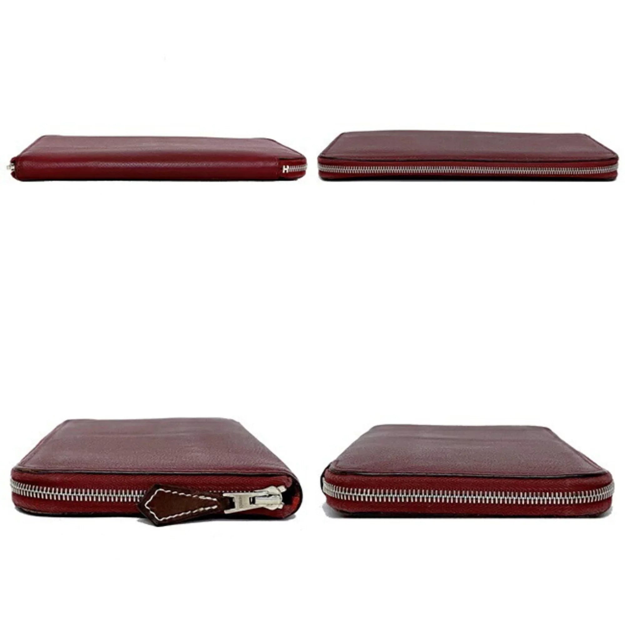 Round Azap Glenat Wallet Hermes Leather Long In (Good) Pre-Owned Rouge Bordeaux Epson Ladies Silk
