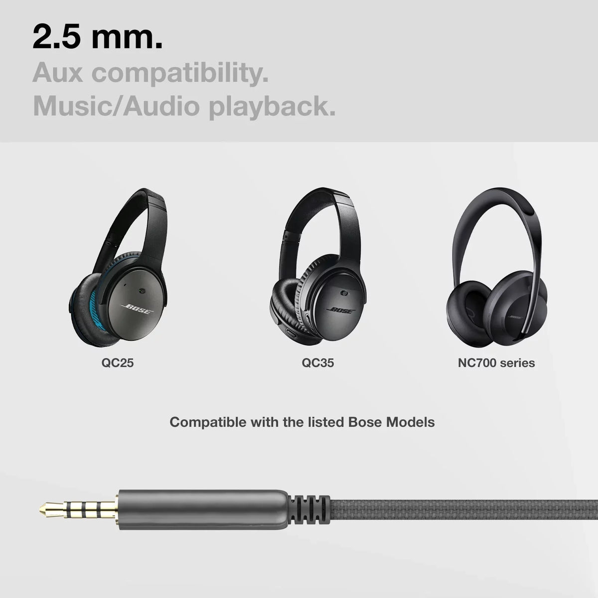 Thore QC35 Aux Replacement Mic Noise Cable - Cable / Canceling USB 2.5mm Audio / QC25 Remote/ Volume 700 Type Headphones C with Connector w/ Control
