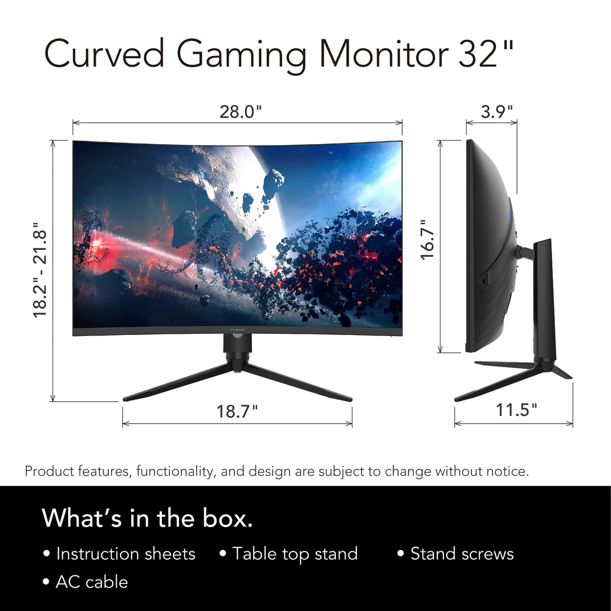 1ms, Monitor Curved AMD Premium FHD HDR, VA, 240Hz, Funai (FGM-32C545) Gaming 32" FreeSync™ Enabled