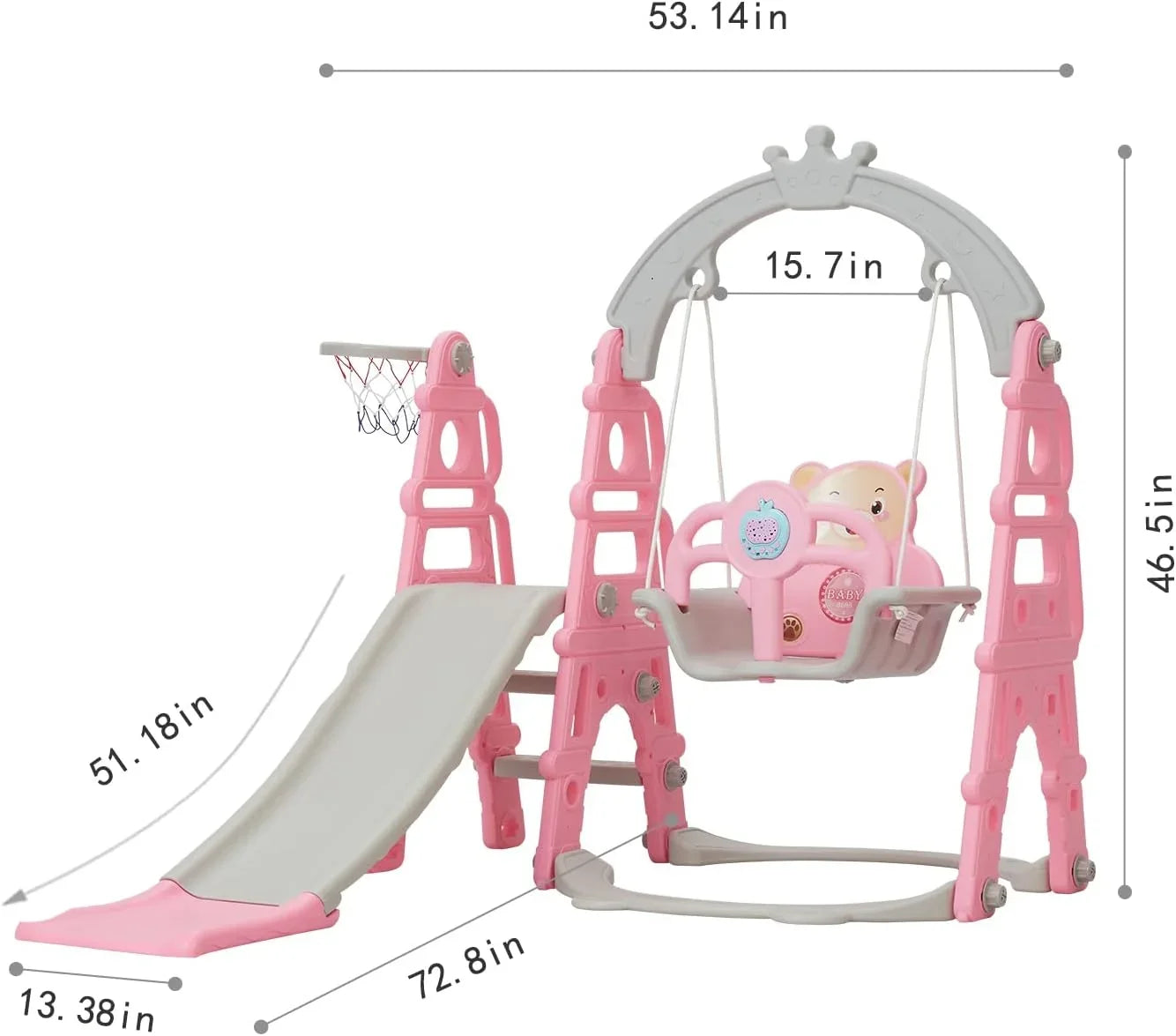 Set, Stairs, Indoor 1 Slide Kinbor for Basketball Climber Slide Extra Easy Toddler Pink in & Slide Baby Playset with Playground Outdoor 5 & Hoop, Swing Climb Long