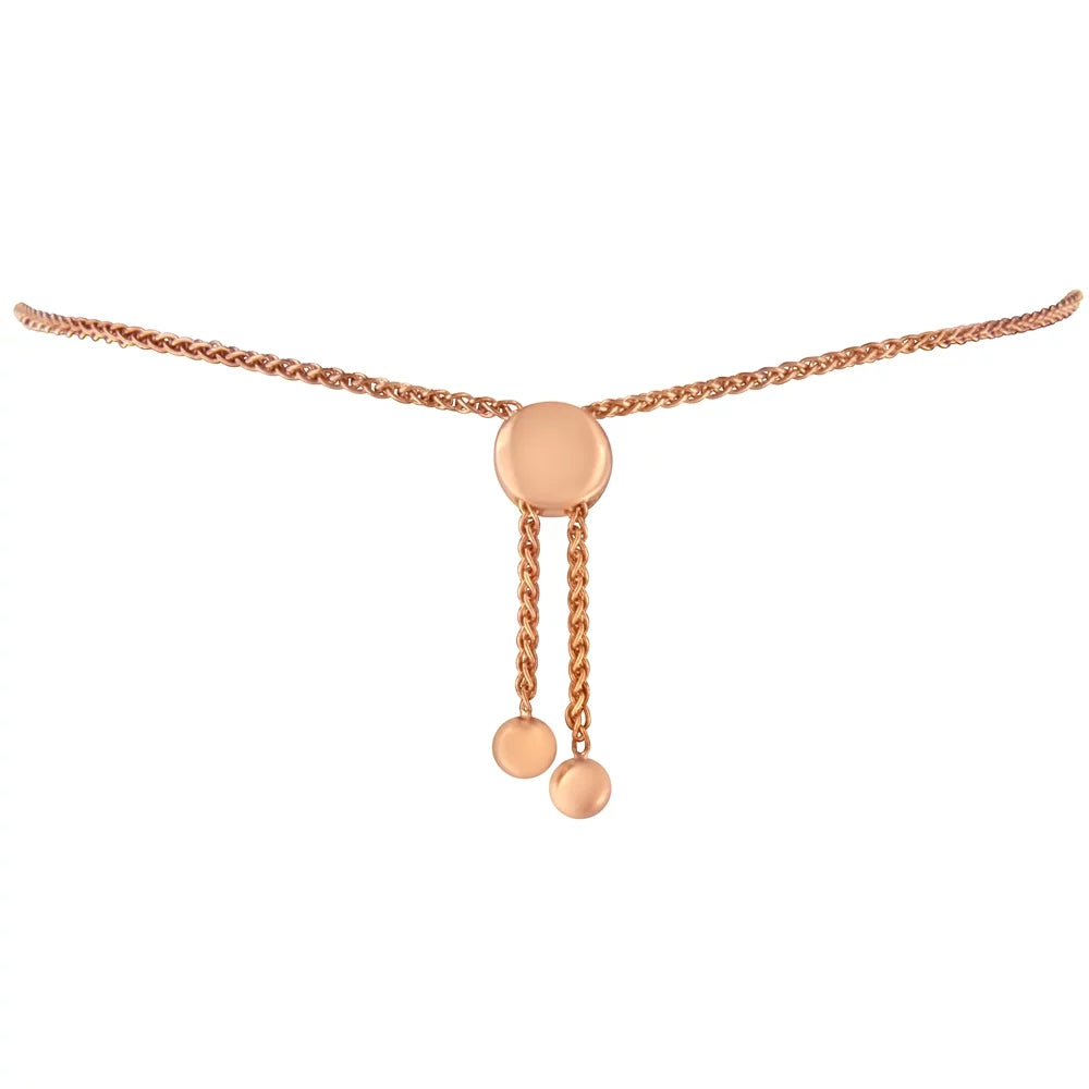 Bolo Accent Adjustable (I-J Link Plated Diamond 14K Clarity) Color, Silver 6”-10” Heart I3 Rose Bracelet .925 and Gold Sterling Circle