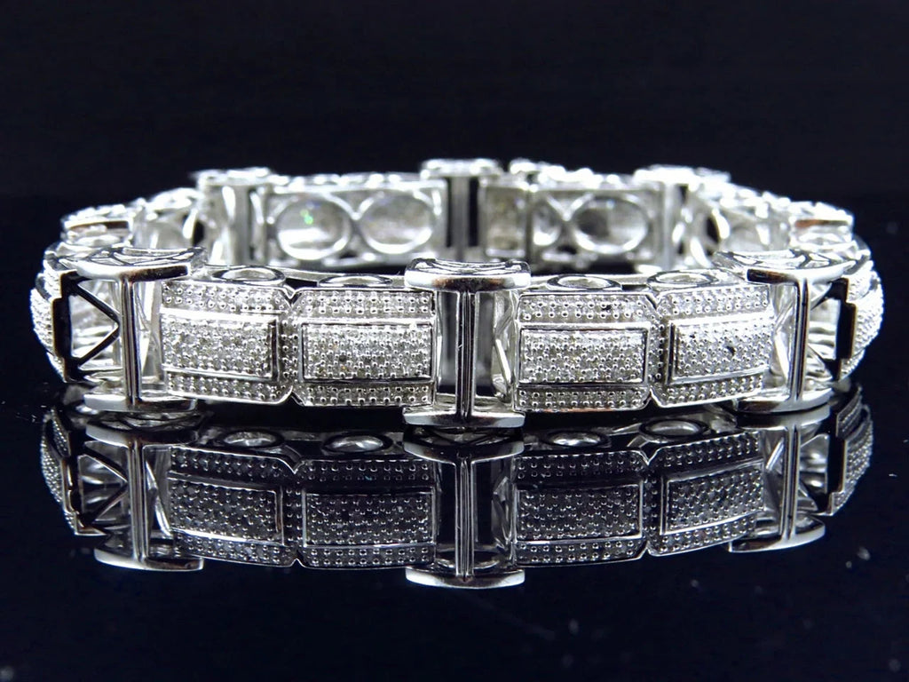 Pave 3D Genuine 10K Men's design Bracelet Gold Bar 15mm White Diamonds 5.5Ct
