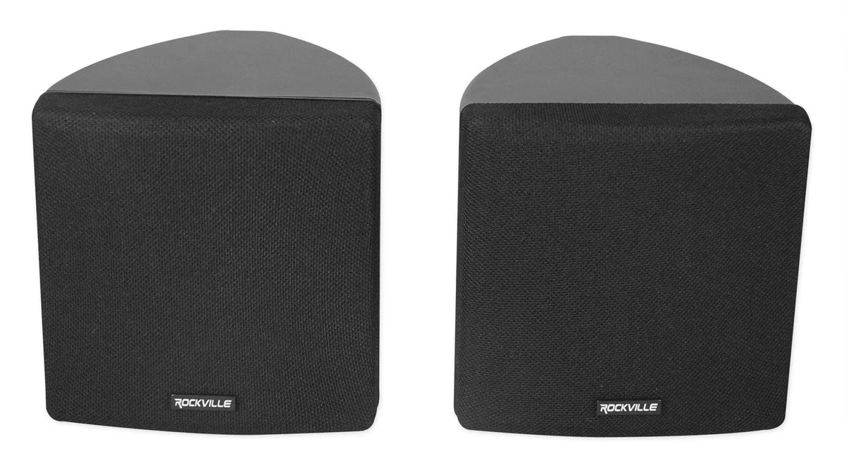 by Rockville Black Brackets Wall of Pair 3.5" Cube Speakers+Swivel Home Theater