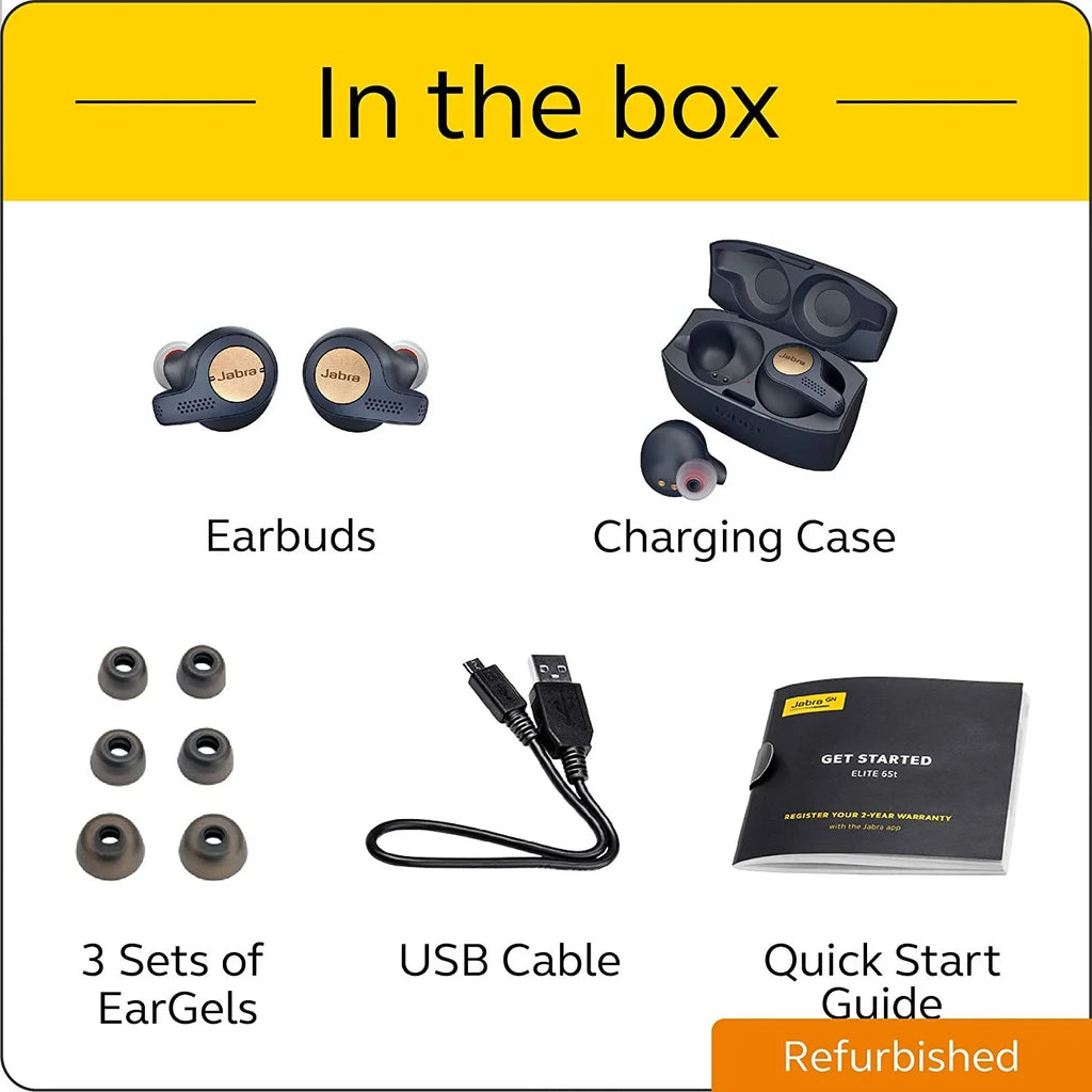 earphones mic - Active blue/copper wireless Restored (Refurbished) Jabra with Bluetooth - - 65t in-ear - Elite True