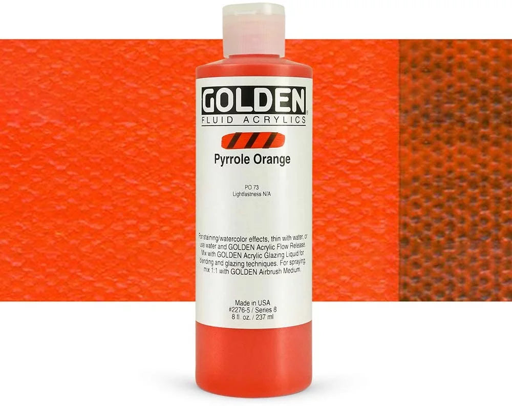 Fluid Paint Orange, Acrylic 8 Golden Pyrrole - oz