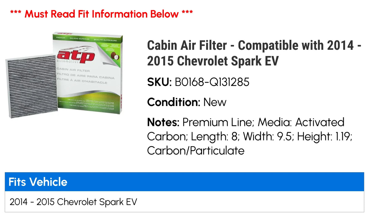 2014 - Spark with Chevy Air EV Compatible Cabin - Filter 2015