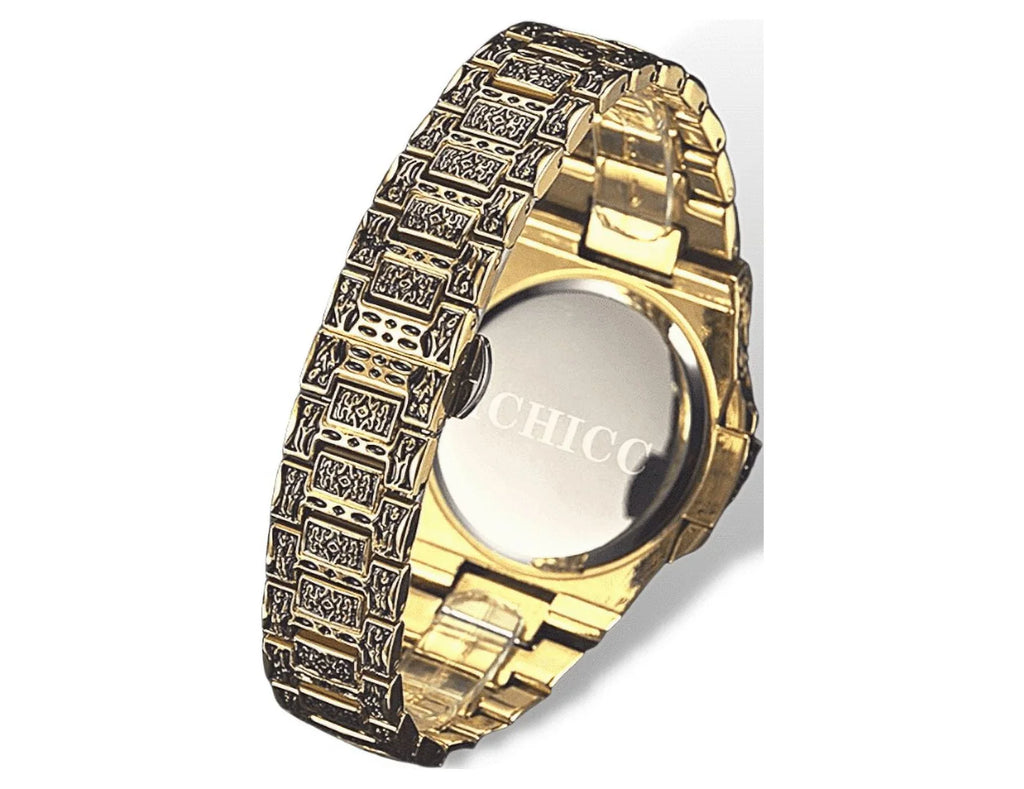 Watch for Steel Men with Gold Strap Watches Wrist Quartz Analogue Vintage Stainless Calendar