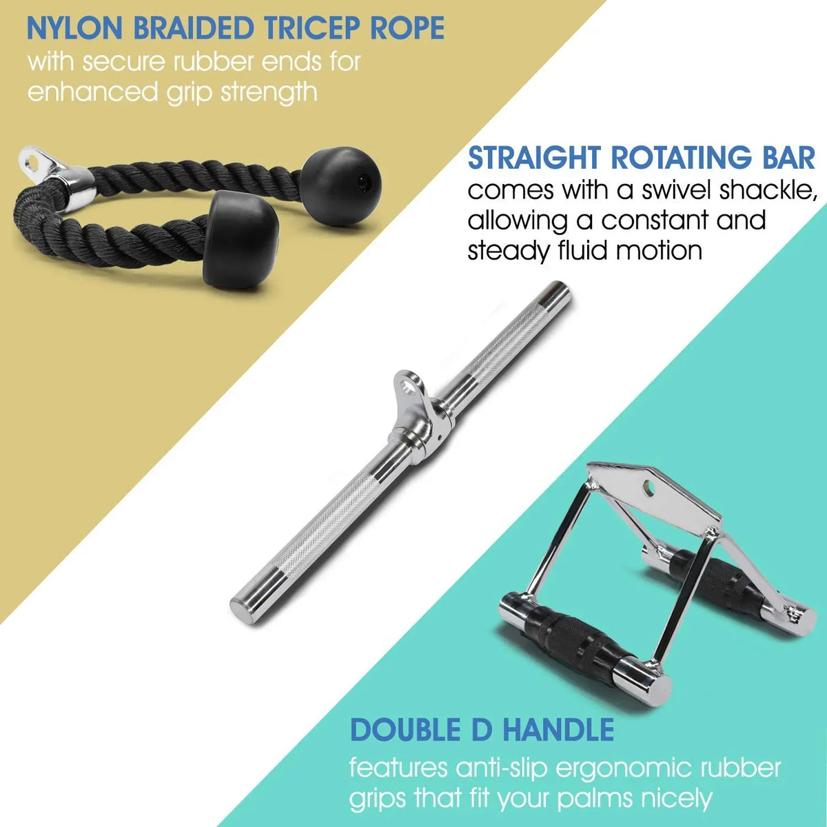 Bar D Yes4All + Handle Tricep Cable V-shaped Attachment + Combo Double Rope
