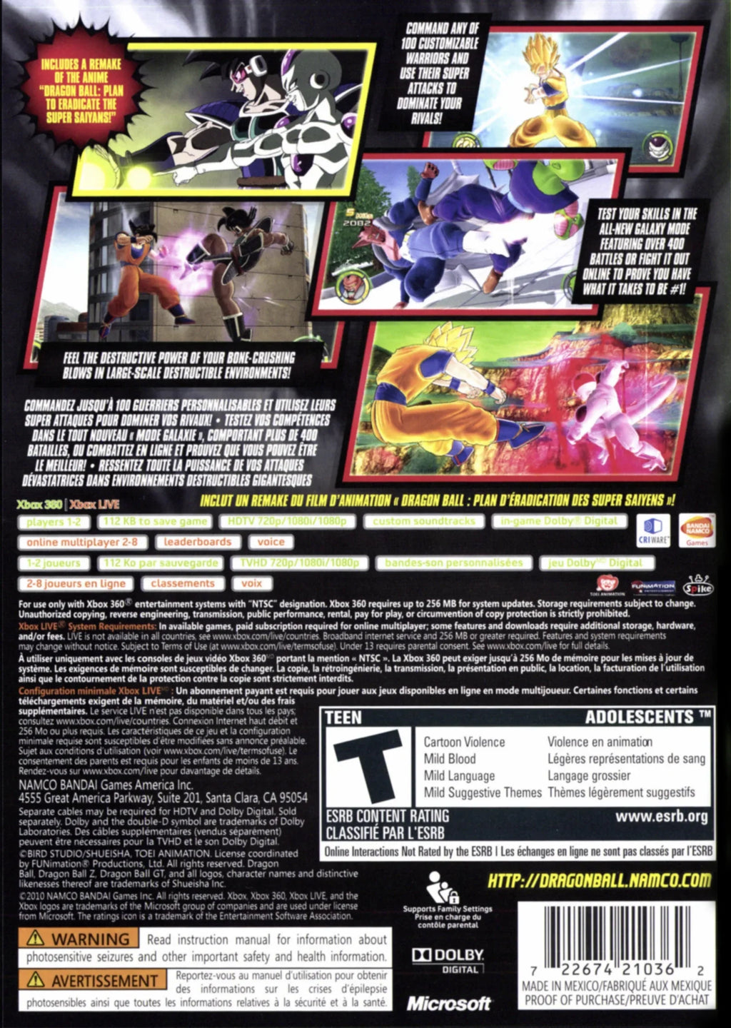 360, 00722674210362 Dragon Raging Blast Ball: Namco, 2, Bandai Xbox