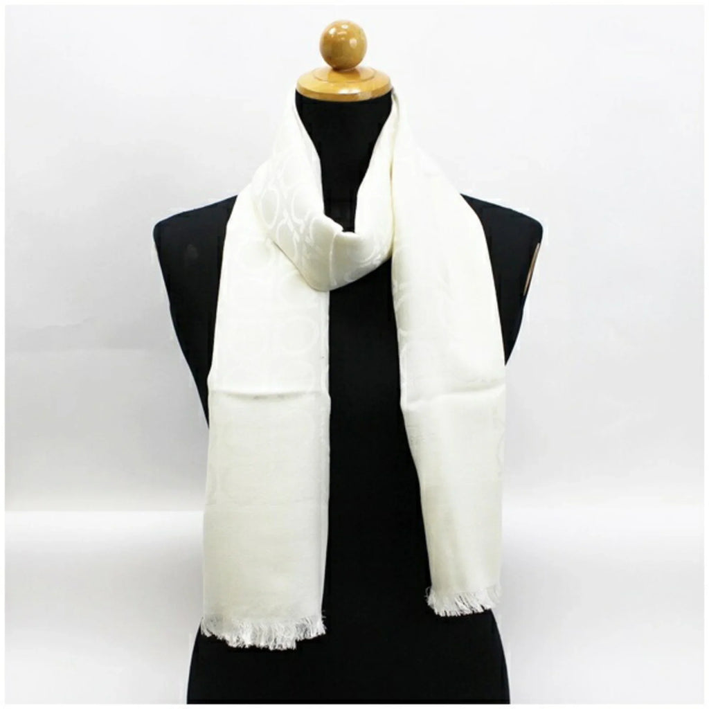 pattern rank Gancini silk (Good) Salvatore Ferragamo white x stole ladies wool Pre-Owned