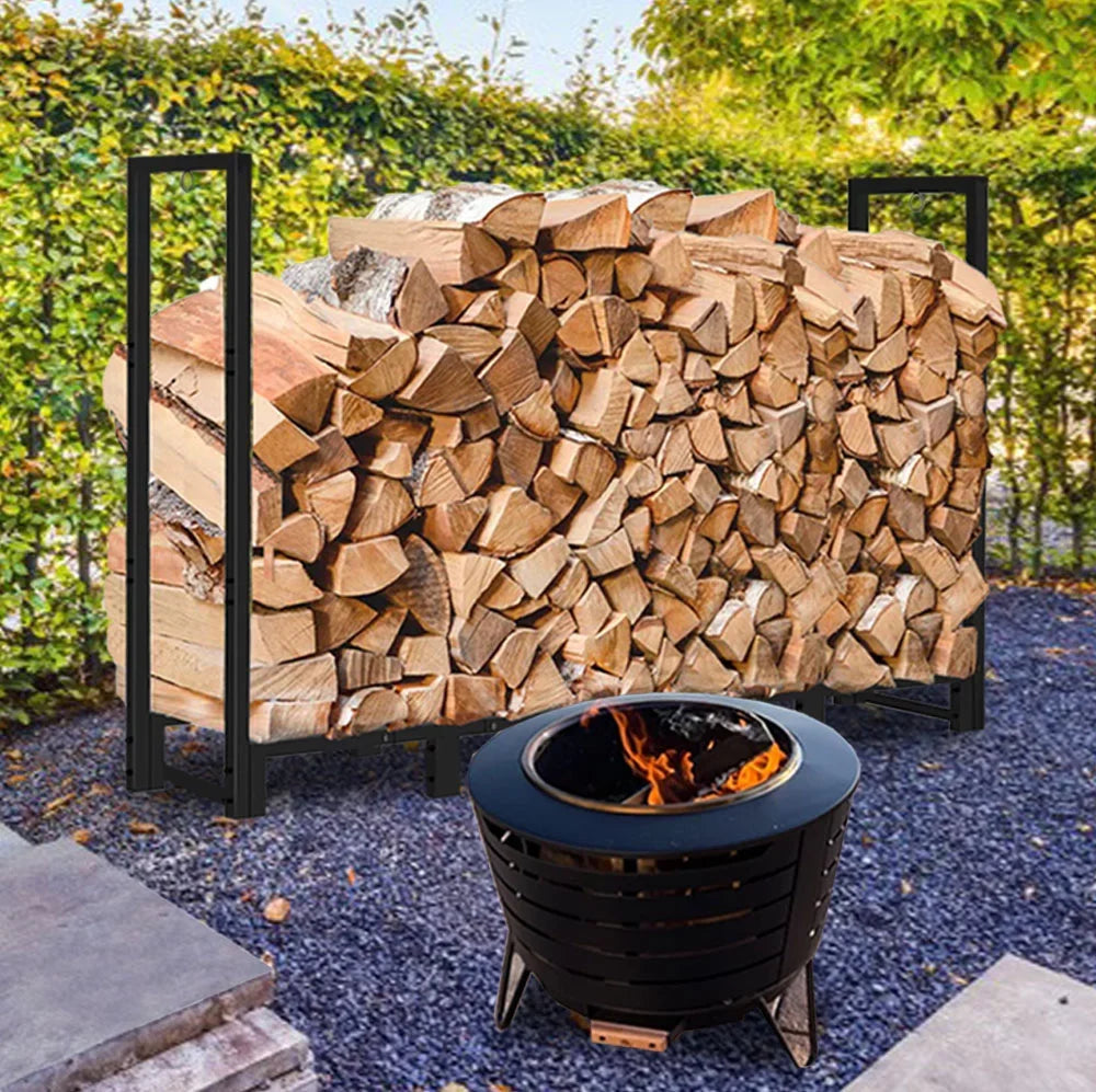 for Wood Storage, Stand, Outdoor Fire Koutemie Stacker Fireplace Adjustable Rack Black Firewood Log 8Ft Holder